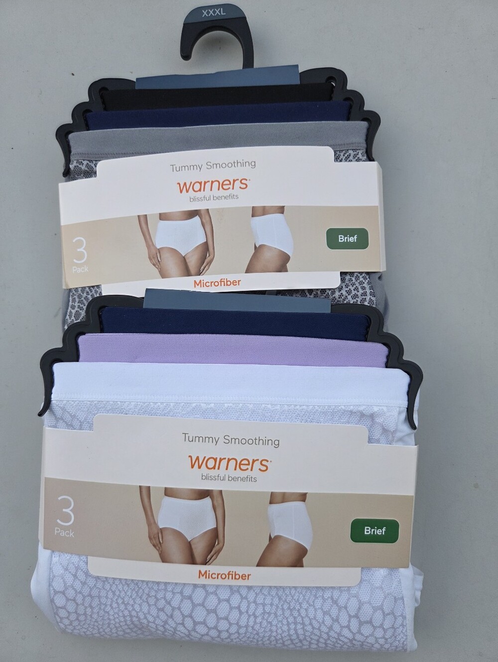 Warners Microfiber Tummy Smoothing Briefs - White, Lavender, Navy (Lot Of 2 Pkg)